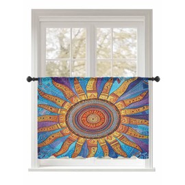 Sun Texture Sheer Chiffon Curtain Abstract Sun Orange Blue Voile Window Drape for Bedroom 45 Inch Long,Single Panel Semi-Sheer Light Filtering Window Treatment for Living Room, Nursery