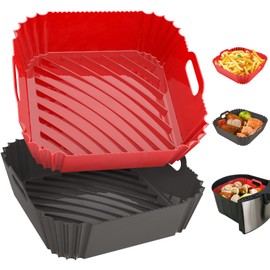 2 Pack Silicone Air Fryer Liners Reusable, 7.1 Inch Airfryer Liners 4-7 QT Square Air Fryer Liners Silicone Pot Oven Liner Baking Tray, Air Fryer Basket Mat Silicone Bowl Air Fryer Accessories