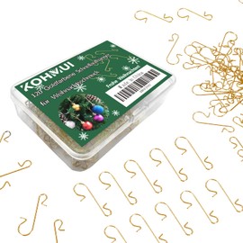 KOHMUI 120 Ball Hangers S-Hooks in Gold, S Hooks Small Quick Hanger for Christmas Baubles, Beautiful Box, Reusable