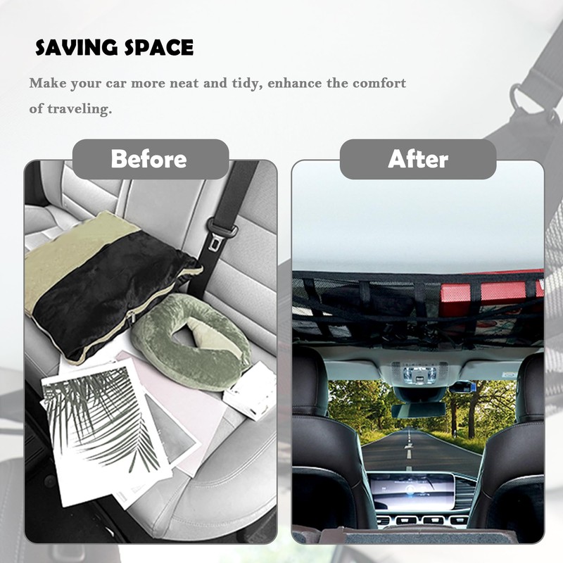 Car Ceiling Cargo Net with 2*Headrest Hook,Large Capacity Anti-Fall Cargo