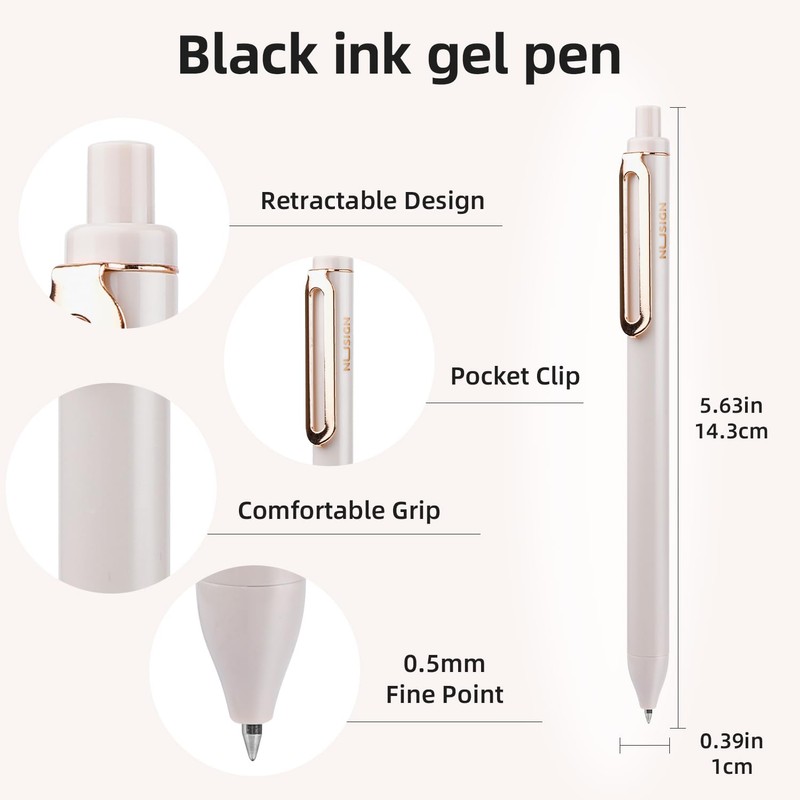 NUSIGN Gel Pens, 5 Pcs 0.5mm Retractable Quick Dry Black