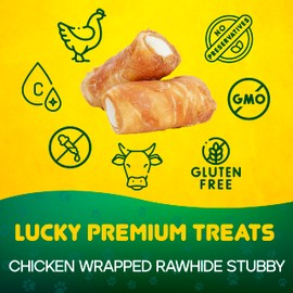 Lucky Premium Treats Chicken Wrapped Dog Treats – USA Made Raw Hide Sticks for Extra Large Size Dogs – Long Lasting, Preservative Free Dog Treats – 2 Chews