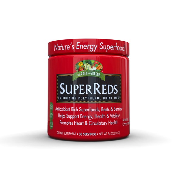Garden Greens Super Reds Energizing Polyphenol Superfoods, Antioxidants, Powder Drink Mix, 30servings,7.4 ounce