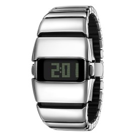 BENLYDESIGN Unique Metal Wristwatch, Cool Stainless Steel Men's Futuristic Digital Watches, Waterproof Y2K Watches for Men