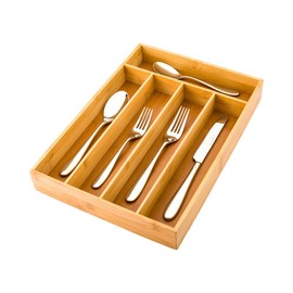 Restaurantware 13 x 10 x 1.9 Inch Silverware Tray 1 Durable Cutlery Tray - 5 Compartments Shatterproof Natural Bamboo Utensil Tray Chip-Resistant For Knives Forks And Spoons