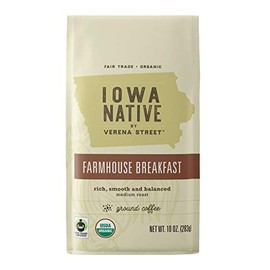 Iowa Native Fair Trade Organic 10 Ounce Ground Coffee, Farmhouse Breakfast Medium Roast