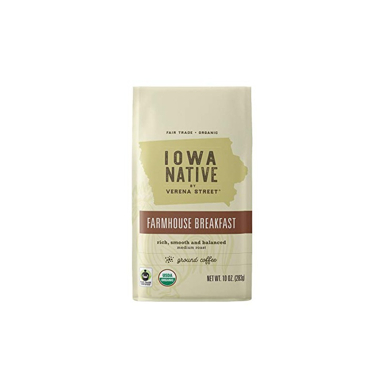 Iowa Native Fair Trade Organic 10 Ounce Ground Coffee, Farmhouse