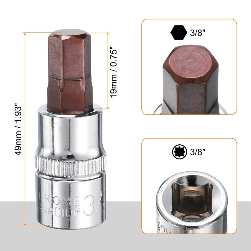 sourcing map 3/8" Hex Bit Socket 3/8" Drive SAE S2
