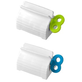 2 PCS Toothpaste Squeezer, Rolling Tube Toothpaste Squeezer Seat Holder Stand Rotate Toothpaste Dispenser Colorful for Bathroom, Saves Toothpaste, Green+Blue