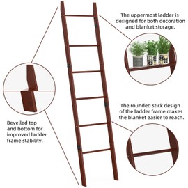 BAMBANG 6-Tier Blanket Ladder for Living Room, Blanket Quilt Ladder Rack Rustic Decorative Towel Holder, Wall Leaning Blanket Ladder Shelf Storage Farmhouse Decor for Bedroom Bathroom, Brown
