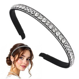 Giantree Black Rhinestone Headbands, Non-Slip Rhinestone Headbands for Women, Fashion Sparkle Crystal Rhinestone Headbands, Black Velvet Headband Accessory for Women Girl, Valentine's Day Gift(White)