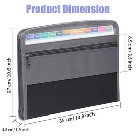 Marte Vanci Expanding File Folder A4 Document Organiser Zipper Closure File Folder Organiser 13 Pockets Plastic Accordion Filling Box with Coloured Labels for Paperwork Stationery Office School