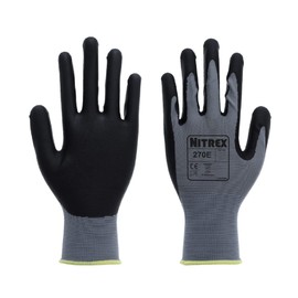 NITREX 270E Work and Safety Gloves, Bag of 10 Pairs - General Handling Gloves with Polyester Liner and Foam Nitrile Palm Coating in Grey, Size 7
