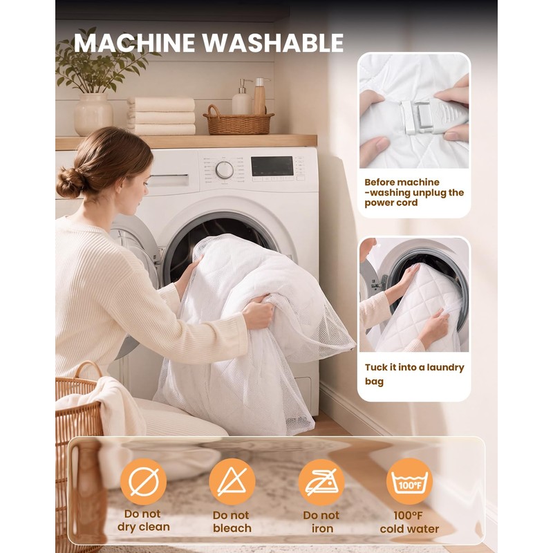 Heated Mattress Pad Queen: Even Fast Heating 125.6°F Dual Control