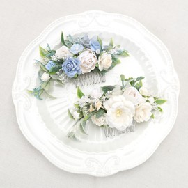 PoshMyra White Floral Hair Comb with Baby's Breath Dried Flower Bridesmaids Hair Clips Garden Wedding Hair piece Photo Prop