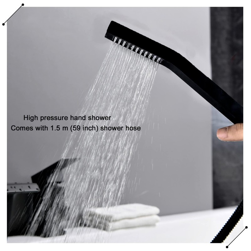 Beiyi Waterfall Roman Tub Faucet with Hand Shower Matte Black
