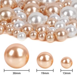 Belle Vous Round Plastic Beads Gold & Pearls White Beads Large Set (120 Pieces) - 3 Sizes - Smooth White & Golden Beads - Decorative Beads for Weddings, Party Table Shaker Decoration & Floating Vase