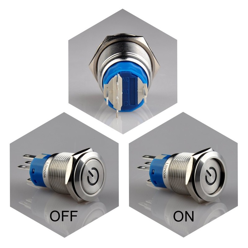 Ulincos Latching Pushbutton Switch U19C1 1NO1NC SPDT ON/Off Silver Stainless