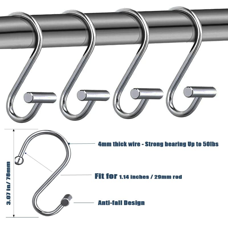 Gracelife Shower Curtain Hooks,Set of 12 Rust Resistant Metal Shower