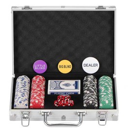 LUOBAO 200Pcs Poker Chips Set for Texas Holdem,Blackjack, Tournaments with Aluminum Case,2 Decks of Cards, Dealer, Small Blind, Big Blind Buttons and 5 Dice,11.5 Gram
