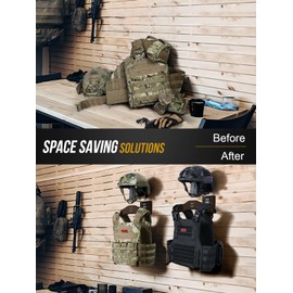 OneTigris Tactical Gear Wall Mount, Motorcycle Helmet Holder Wall Mount Stand, Plate Carrier Rack Jacket Hanger Display Organizer for Police Football Cycling Suit