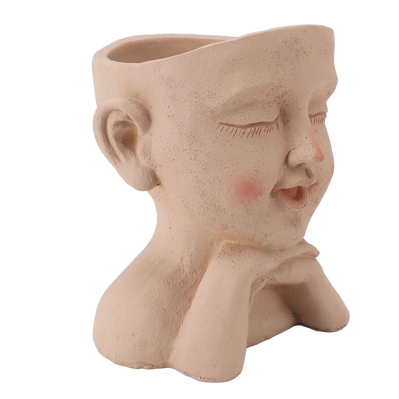 Men Face Flower Pot Hand Painting Resin Men Head Flowerpot