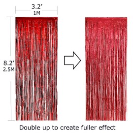 Allgala 4PK 3.3 x 8.2 FT (1x2.5M) Metalic Tinsel Party Photo Backdrop Curtains Door Fringe Décor-Red-BD52505