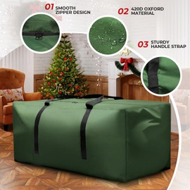 Moutosne Christmas Tree Storage Bag Fits 9-12 ft Tall Christmas Tree, Outdoor Patio Cushion Storage Bag 420D Oxford Waterproof Extra Large with Zipper and Handles 68x30x20 Inches (Green, 2P)