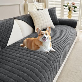 MYSKY HOME Sofa Cover, Couch Cover for Dogs Washable, Sectional Couch Covers, Sofa Slipcovers for 3 Cushion Couch Sofa, Anti Slip Furniture Protector Covers for Pet (Dark Grey, 34"x 71", Only 1 PCS)