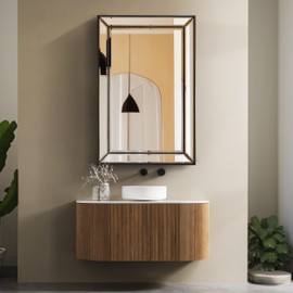 Head West 20'' x 32'' Metro Beveled Edge Mirror with Beaded Glass Frame, Wall Mounted Rectangle Mirror for Bathroom Vanity, Over Sink, Entryway, and Bedroom, Matte Black