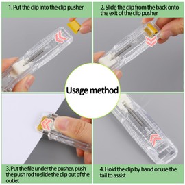 2 Pcs Portable Handheld Paper Clam Clip Dispenser Paper Clam Clip Dispenser with 100 Pcs Paper Clam Clip Refills Mini Push Stapler Paper Cip Dispenser Paper Clamps for Fixing Paper Documents