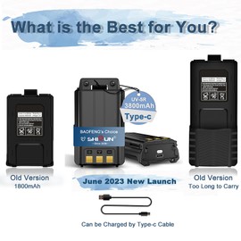 UV-5R Battery Enlarge Rechargable Type-c Charger 3800mAh BL-5 for Walikie Talkie BF-F8HP UV-5RE RD-5R UV-5RTP UV-5X3 USB-C Ham Radio Accessories (BL-5L Battery Series)