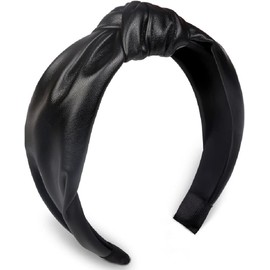 Headband, Knotted Headbands for Women Black Leather, Fashion Headbands for Women Top Knot Headband for Girls