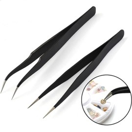 2-Piece Stainless Steel Tweezers Set for Eyelash Extensions and Nail Art - Straight and Curved Tips for Crafting and Makeup