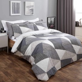Dreamscene Geometric Duvet Cover with Pillowcases Textured Scandi Bedding Set, Charcoal Black and Grey - 3pcs Double