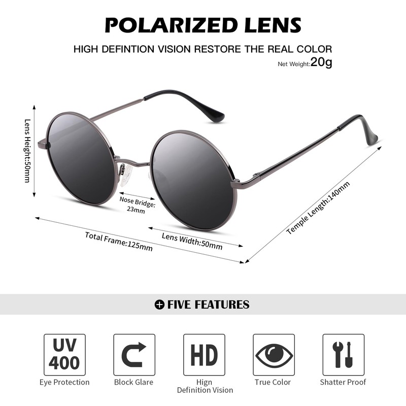 Pro Acme Retro Small Round Polarised Sunglasses for Men Women,