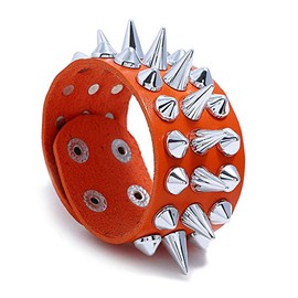 Caiyao Punk Gothic Tine Spike Rivet Bracelets Adjustable Studded Buckle Cuff Biker Leather Bangle Snap Button Wristband for Men Cool Personality Jewelry-C Orange