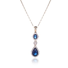 TIMEMATRIX Water Drop Pendant Necklace for Women, 18K Gold Plated Brass with Sapphire Blue Cubic Zirconia Gemstones Double WaterDrop Pendant