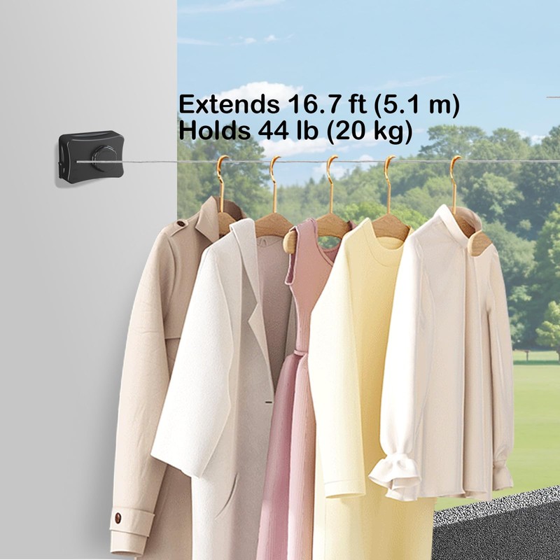 Retractable Clothesline - Heavy Duty 44lb 304 Stainless Lines,16.7ft Anti-Sag