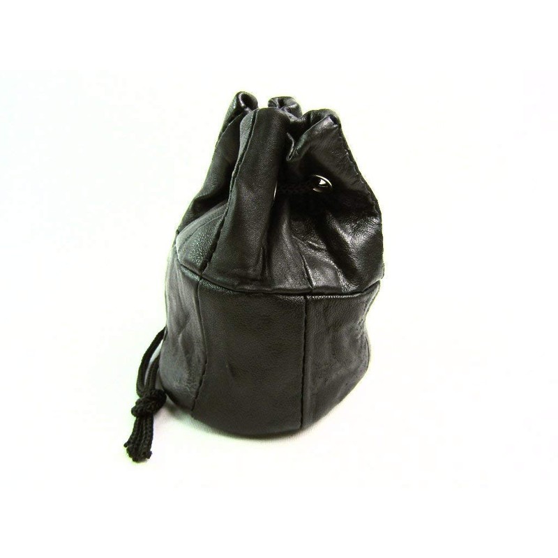 Unisex Drawstring Black Leather Pouch