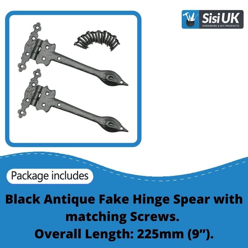 Black Antique Door Spear Door Hinge 9 Inch False Tee