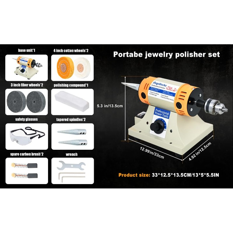 Angelbecke Jewelry Polisher, Adjustable Speed Polishing Machine, Multi-Function Bench Lathe