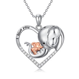 HARMONY BOLA Elephant Necklace Sterling Silver Elephant Pendant Jewellery Mother's Day Gifts for Women Mother Daughter Sister, Sterling Silver, Zircon