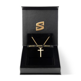 SERASAR Gold Chain Men Cross - 60cm Gold Cross Chain Gold Chain for Men Chain with Cross Men Chain Christian Chain Crucifix Chain Cross Chain Christmas Wedding Gift Men Chain Necklace Cross