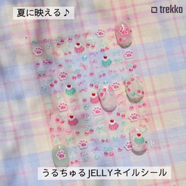 trekko Jelly Nail Sticker Parts, Plush, Summer, Pink, Paws, Cherries, Ribbon, Heart, Height 3.9 x Width 3.1 inches (10 x 8 cm), 1 Piece