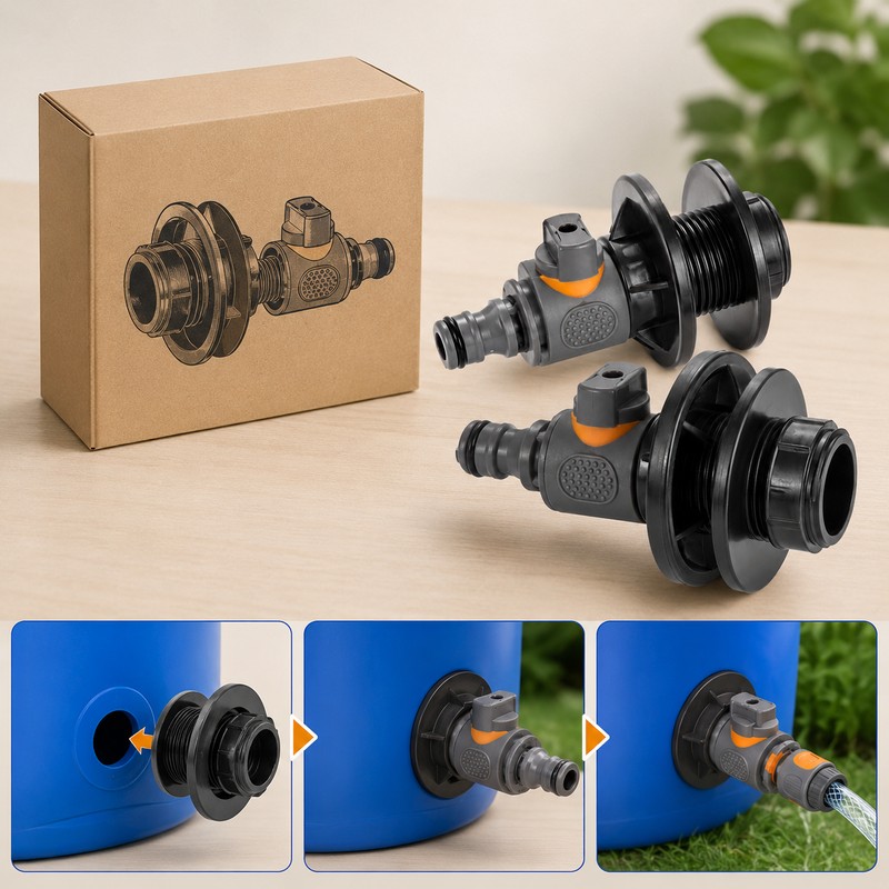 Rain Barrel Spigot Connector Kit for Water Storage – 2PCS