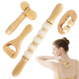 4-In-1 Faszienrolle Holz, Exquisites Faszienstab Holz, Premium Massageroller, Anti-Cellulite Massage Gerät Massagegerät Roller Massageroller für Zuhause/Büro/Reisen