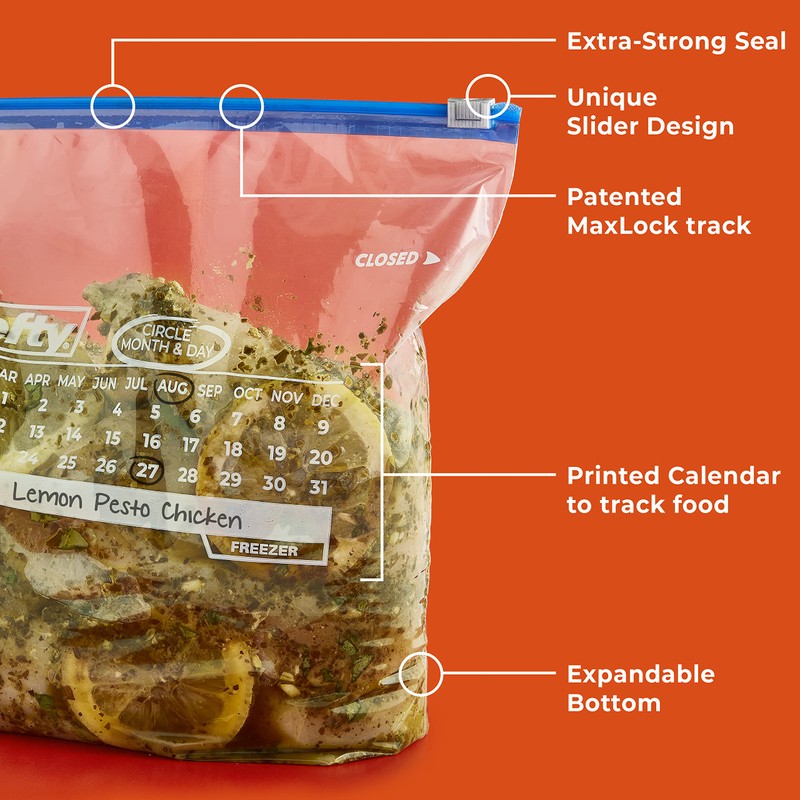 Hefty Calendar Slider Gallon Freezer Bags, 1 Gallon Size Slider