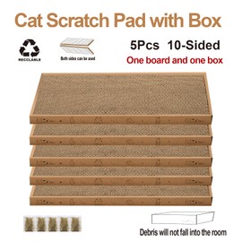 Cat Scratcher Cardboard with Box Durable Corrugate Scratching Kitty Sofa Lounge Bed Reversible Catnip Included for Indoor Cats, Cat Scratching Pad, Cat Post, Double-Sided Design, Large (Box,5pcs)
