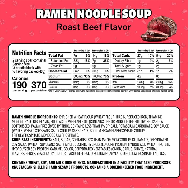 Maruchan Ramen Roast Beef, Instant Ramen Noodles, Ready to Eat